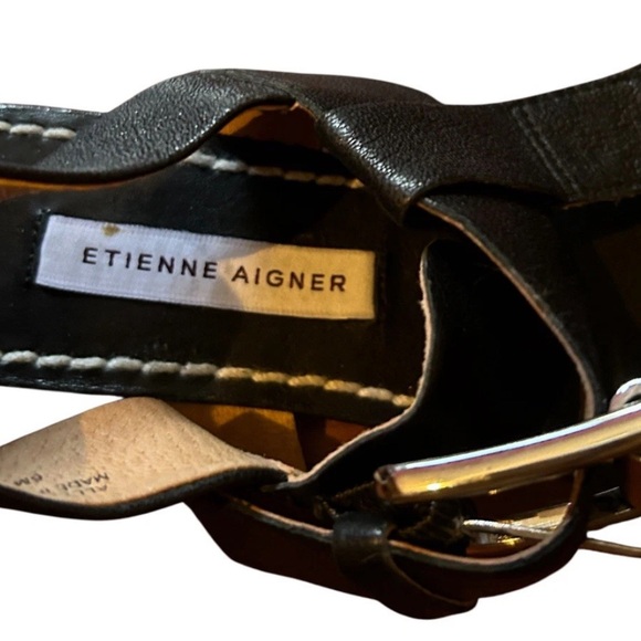 Etienne Aigner Black Leather Buckle Strap Sandals Sz 6 - Picture 3 of 5